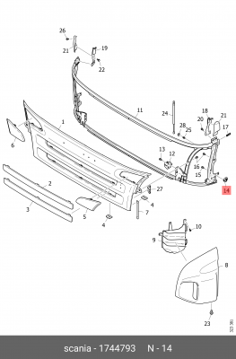 втулка направляющая решетки кабины!\Scania 1744793 SCANIA