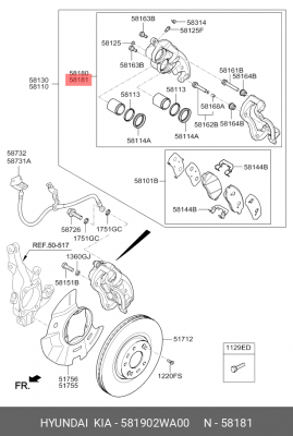 Суппорт HYUNDAI Santa Fe (12-) передний правый OE 581902WA00 HYUNDAI KIA