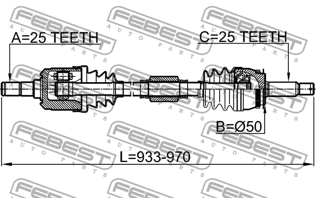 ПРИВОД ПЕРЕДНИЙ ПРАВЫЙ 25X951X25 подходит для HYUNDAI ELANTRA/LANTRA (CA) 2000-2 1214-CAMTRH FEBEST
