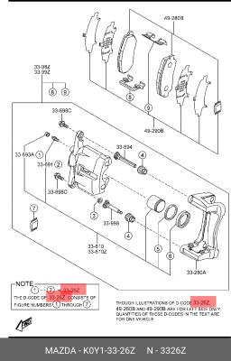 Ремкомплект суппорта переднего MAZDA K0Y1-33-26Z K0Y1-33-26Z MAZDA