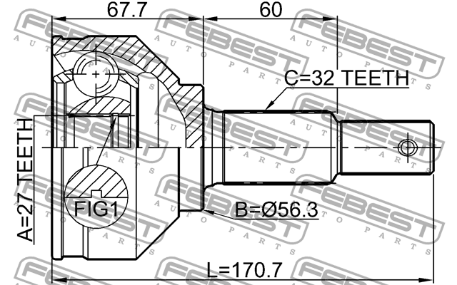 ШРУС внешний NISSAN TEANA RUS MAKE J32R 2009.06-2013.12 0210-J32 0210-J32 FEBEST