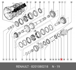 САЛЬНИК ВЫХОДНОГО ВАЛА КПП(РЕЗ,МЕТ,ПРУЖ) 8201080218 RENAULT