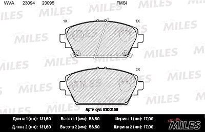 Колодки тормозные передние (без датчика + болты) (Смесь Semi-Metallic) NISSAN PR E100158 MILES
