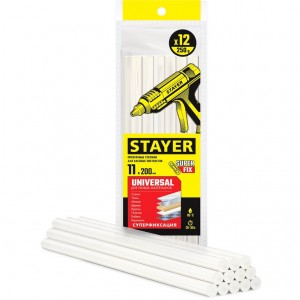 Стержень клеевой 11х200мм 12шт.прозрачный для дерева, бумаги, ткани, стекла STAY 06821-12 STAYER