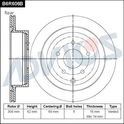 Диск тормозной зад. ADVICS B6R606B B6R606B ADVICS