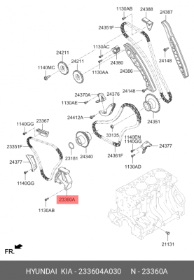 Натяжитель цепи HYUNDAI Porter 2 дв.D4CB,H-1 (2.5) KIA Sorento (2.5) насоса масл 233604A030 HYUNDAI KIA