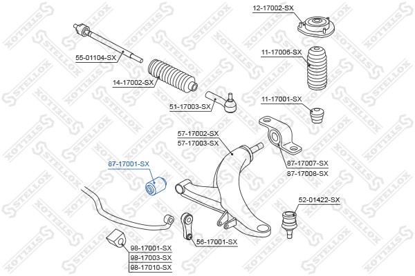 сайлентблок рычага пер.!\Subaru Impreza G10 93-00/Legasy 89>/Forester 98-02 87-17001-SX STELLOX