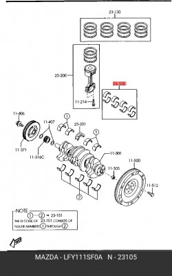 КОМПЛЕКТ ШАТУННЫХ  ВКЛАДЫШЕЙ  LFY111SF0A LFY1-11-SF0A MAZDA