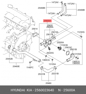 Термостат HYUNDAI Tucson (04-) KIA Sportage (04-) (2.0) в сборе OE 2560023640 HYUNDAI KIA