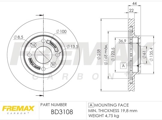 диск тормозной передний!\ Lada Xray 16>, Renault Logan II 13>/Sandero II 13>/Cli BD3108 FREMAX