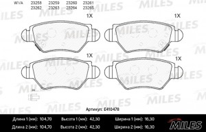 Колодки тормозные задние (без датчика) (Смесь Low-Metallic) OPEL ASTRA G 98/ZAFI E410478 MILES