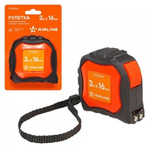 Рулетка в прорезиненном корпусе 3мх16мм, автостоп, магнитный зацеп (ATBQ026) ATBQ026 AIRLINE