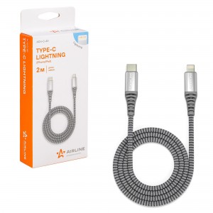 Кабель Type-C - Lightning Iphone/IPad поддержка PD 2м, серый нейлоновый ACH-C-40 ACH-C-40 AIRLINE