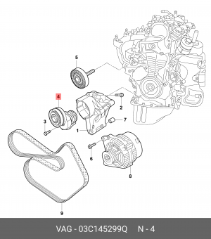 ролик натяжной с механизмом натяжения!\ Audi A3 1.6FSi 03>, VW Eos 1.6FSi 06> 03C 145 299 Q VAG