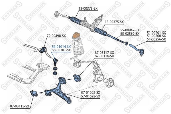 тяга стабилизатора переднего!\ Skoda Fabia 99> 56-01014-SX STELLOX