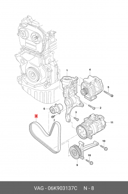 Ремень приводной поликлиновой 6PK1132 VW AUDI SEAT SKODA OE 06K 903 137 C VAG