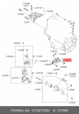 Опора двигателя HYUNDAI Getz (06-) (1.1) задняя OE 219501C900 HYUNDAI KIA
