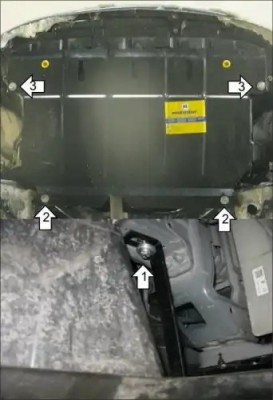 Защита картера двигателя, КПП Toyota Yaris (P2) 2005-2009 V1.4D (сталь 2 мм) 02555 MOTODOR