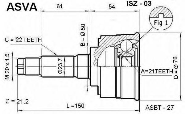 ШРУС НАРУЖНЫЙ 21x50x22 (10216022/040213/0002146/10, Китай) ISZ-03 ASVA