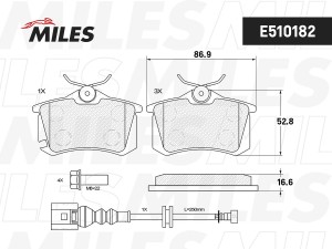 Колодки тормозные задние (с датчиком) (Смесь CERAMIC серия PRO) SEAT IBIZA 02-/S E510182 MILES