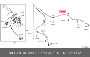 Трос стояночного тормоза 36530-JD00A 36530JD00A NISSAN