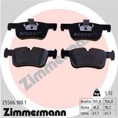 колодки дисковые !перед. 156x62x18 \ BMW F20/F21 1.6i/1.8i/2.0D 11> 255061801 ZIMMERMANN
