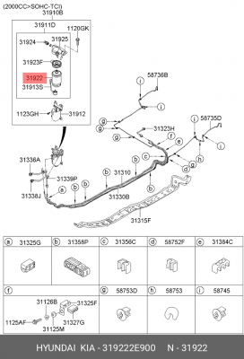 Фильтр топливный HYUNDAI Porter 2 дв.D4CB,Tucson (2.0 D) KIA Ceed,Sportage (2.0  31922-2E900 HYUNDAI KIA
