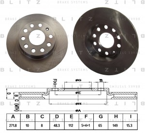 Диск тормозной задний AUDI A3 03-SKODA Octavia/Yeti 04-VW Golf/Jetta/Touran 03-  BS0318 BLITZ