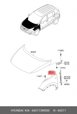 КРЫЛО ПЕРЕДНЕЕ ЛЕВОЕ(HYUNDAI/KIA, --, --) 663113W000 MOBIS