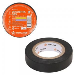 Изолента ПВХ черная 15ммx10м AIRLINE AIT-P-01 AIRLINE
