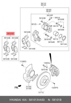 Колодки тормозные KIA Optima (11-) передние (4шт.) OE 581013VA50 HYUNDAI KIA