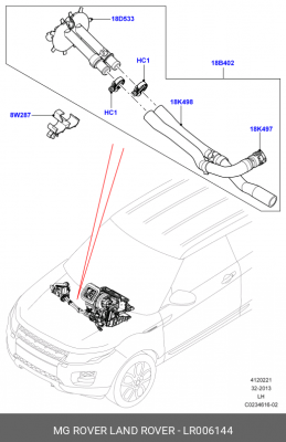 патрубок отопителя!\ Land Rover Range Rover Evoque 12> LR006144 LAND ROVER