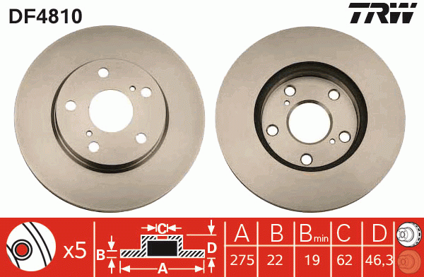 Диск тормозной передний TOYOTA AURIS, COROLLA (E15) DF4810 DF4810 TRW
