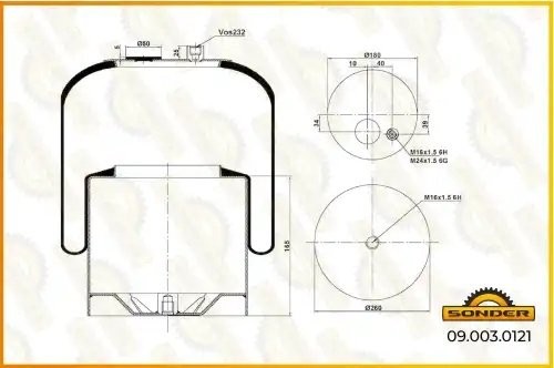 Пневморессора Premium со стаканом (металл)  штуц. / 1 отв.аналог 9423202221 — 3  090030121 SONDER