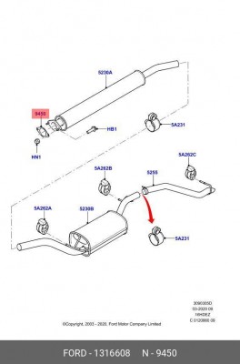 прокладка глушителя!\ Ford Focus 1.6TDCi, Mazda 3, Nissan X-Trail 01> 1 316 608 FORD