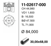 84,00 mm. Порш+ палец, без колец 1102617000 YENMAK