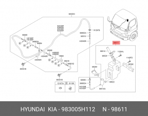 Бачок омывателя HYUNDAI HD65,72,78 в сборе OE 983005H112 HYUNDAI KIA