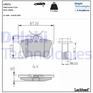 LP571 колодки дисковые з.\ VW Golf/Passat 1.6-2.8/1.9TDi 88-99 LP571 DELPHI