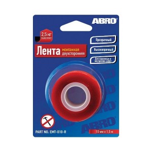 Скотч двухсторонний 10 мм х 1,51 м "ABRO" (монтажный) EMT010R ABRO