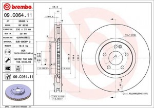 Диск тормозной MB V-CLASS (W447) 03/14  перед 09.C064.11 09.C064.11 BREMBO