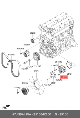 Насос водяной KIA Bongo 3 (07-) (2.9-J3) ЕВРО-4 OE 251004X600 HYUNDAI KIA