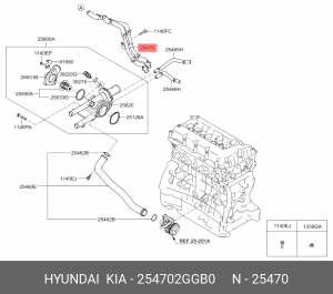 Трубка KIA Sorento радиатора масляного OE 254702GGB0 HYUNDAI KIA