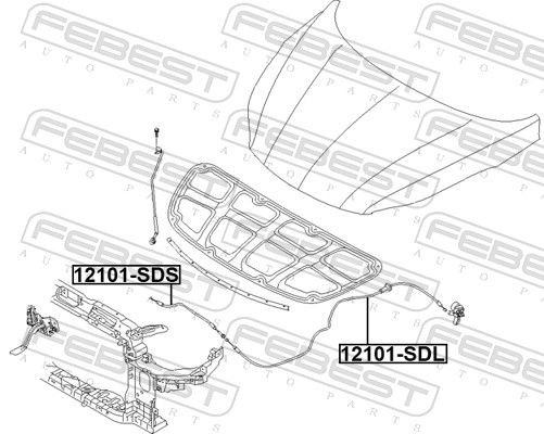 Тросик привода открывания замка капота KIA CEED 2012- 12101-SDL 12101-SDL FEBEST