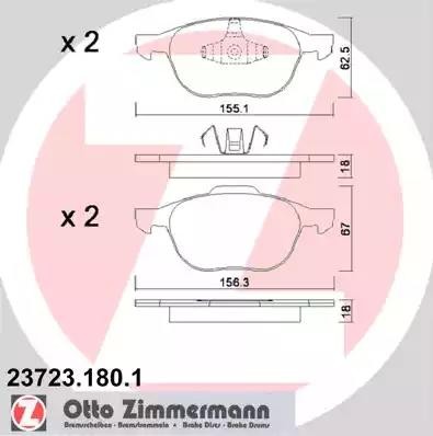колодки дисковые !перед. 155x62x18 \ Ford Focus C-Max 1.6i-2.0TDCi, Mazda 3 1.4i 23723.180.1 ZIMMERMANN