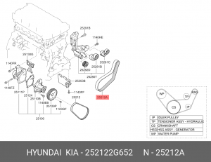 Ремень приводной поликлиновой HYUNDAI Sonata 6 (10-14) генератора ОЕ 252122G652 HYUNDAI KIA