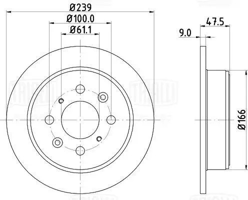 Диск торм. Honda Jazz (02-)/Civic (91-) зад. d=239 (DF 062208) DF 062208 TRIALLI
