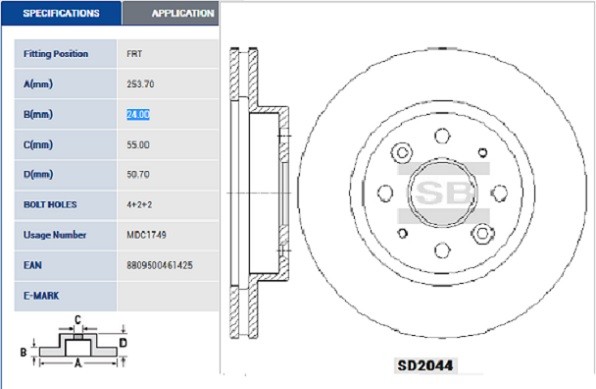 Диск тормозной KIA Rio 1.3/1.5 02 SD2044 SD2044 SANGSIN