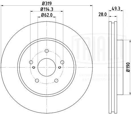Диск торм. Lexus RX (03-)/Toyota Harrier (03-) перед. d=319 (окраш.) (DF 198008) DF198008 TRIALLI