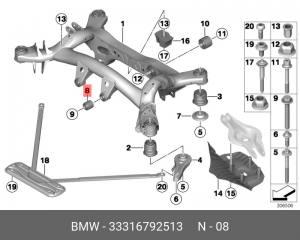 Сайлентблок BMW 1 (F20),2 (F22),4 (F32,F33,F36) балки задней OE 33 31 6 792 513 BMW