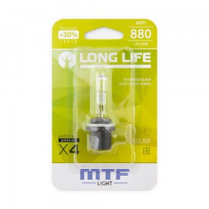 Лампа 12V H27(880) 27W +30% блистер (1шт.) Long Life MTF HLL1280B MTF